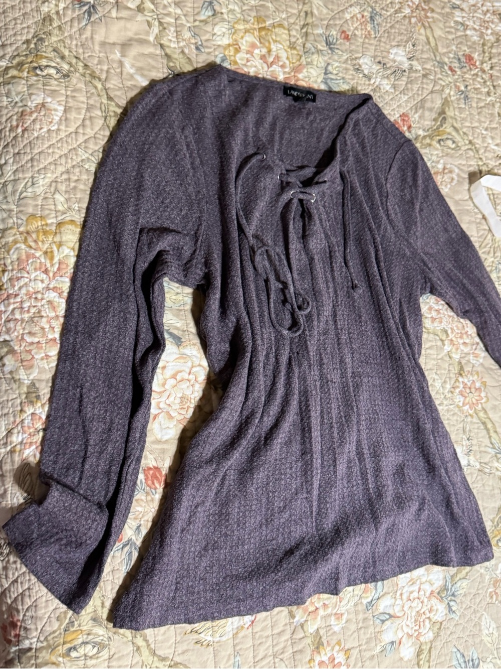Lane Bryant Plum Lace-Up Long Sleeve Top